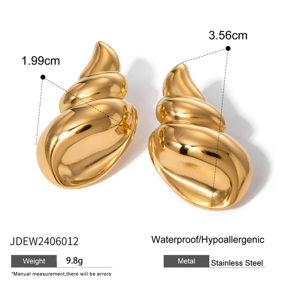 Wholesale Retro Geometric Stainless Steel Conch Earrings 18K Gold Electroplated Nonfading Jewelry