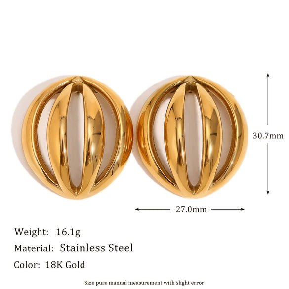 Wholesale Retro Geometric Stainless Steel Earrings And Luxury Pearl Ring For Women 18K Gold Plated