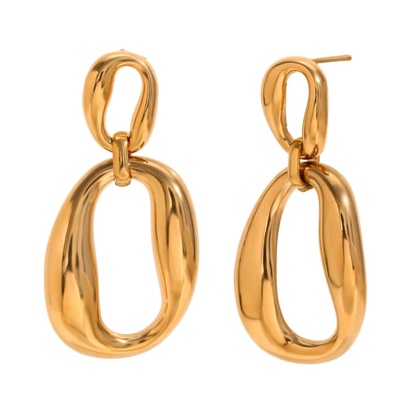 Wholesale Retro Geometric Stainless Steel Earrings And Luxury Pearl Ring For Women 18K Gold Plated