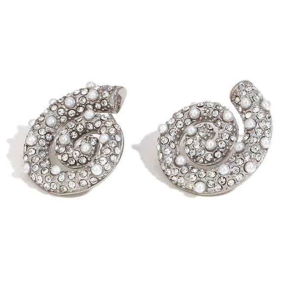 Wholesale Retro Geometric Stainless Steel Earrings And Luxury Pearl Ring For Women 18K Gold Plated