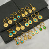 Wholesale Retro Geometric Stainless Steel Earrings For Women With Blue Turquoise And Electroplating