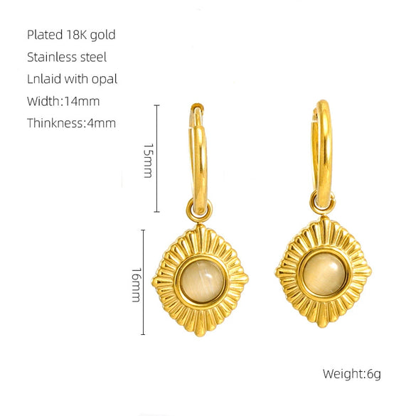 Wholesale Retro Geometric Stainless Steel Earrings For Women With Blue Turquoise And Electroplating