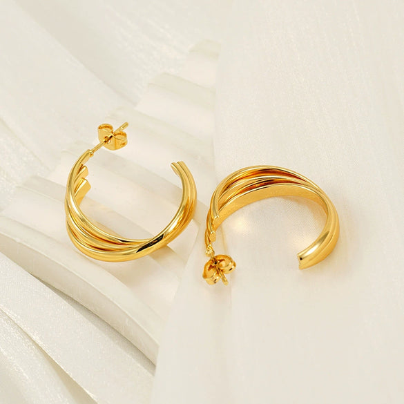 Wholesale Retro Geometric 316L Stainless Steel Earrings 18K Gold Plated