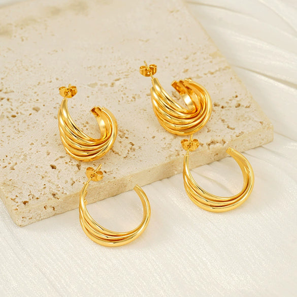 Wholesale Retro Geometric 316L Stainless Steel Earrings 18K Gold Plated
