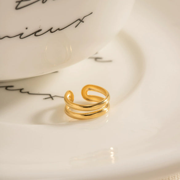 Wholesale Retro Geometric Stainless Steel Goldplated Doublelayer Ear Clips For Women
