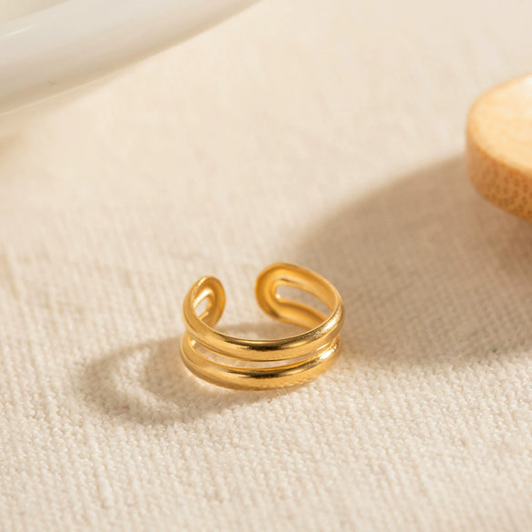 Wholesale Retro Geometric Stainless Steel Goldplated Doublelayer Ear Clips For Women
