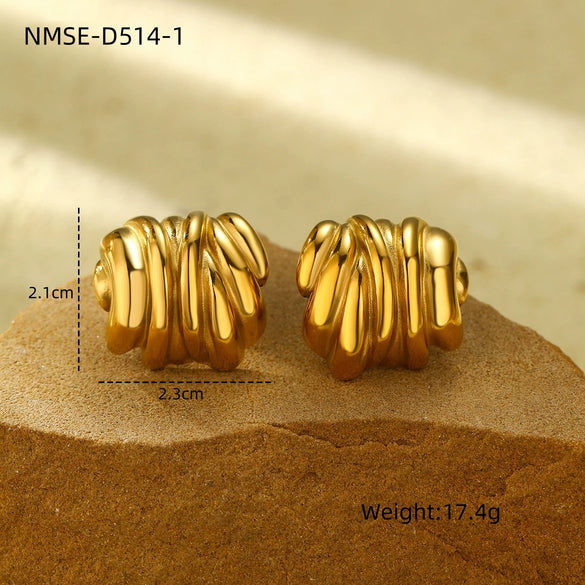 Wholesale Retro Geometric Stainless Steel 18K Gold Electroplated Earrings For Women