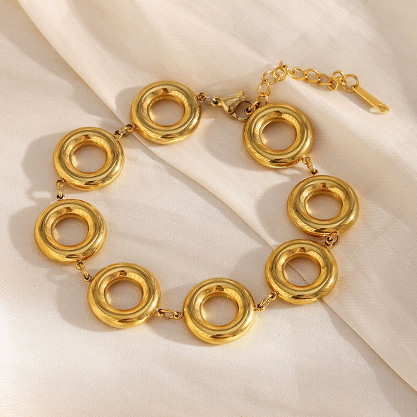 Wholesale Retro Geometric Stainless Steel 18K Gold Plated Women's Bracelet With Solid Ring Electroplated