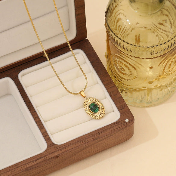 Wholesale Retro Geometric Stainless Steel Natural Stone Pendant Jewelry