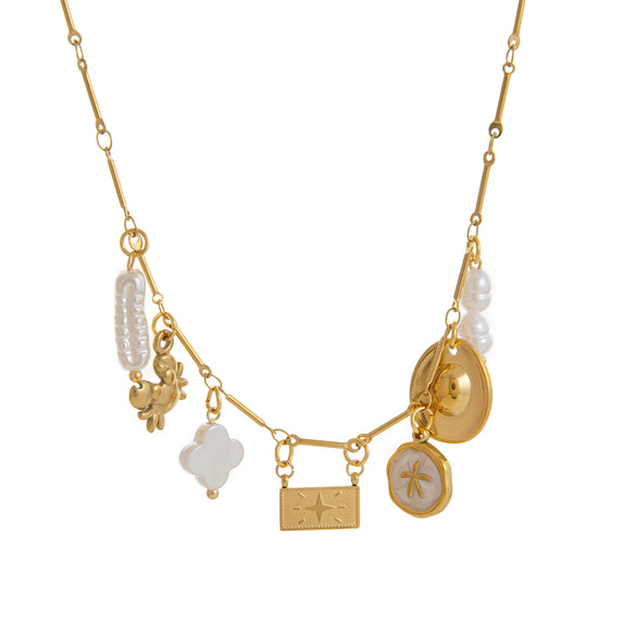 Wholesale Retro Geometric Stainless Steel Necklace Pendant With Bamboo Chain And Electroplating Design