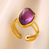 Wholesale Retro Geometric Stainless Steel Ring With Natural Stone And Electroplating