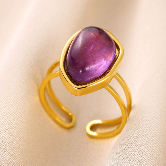Wholesale Retro Geometric Stainless Steel Ring With Natural Stone And Electroplating