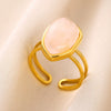 Wholesale Retro Geometric Stainless Steel Ring With Natural Stone And Electroplating