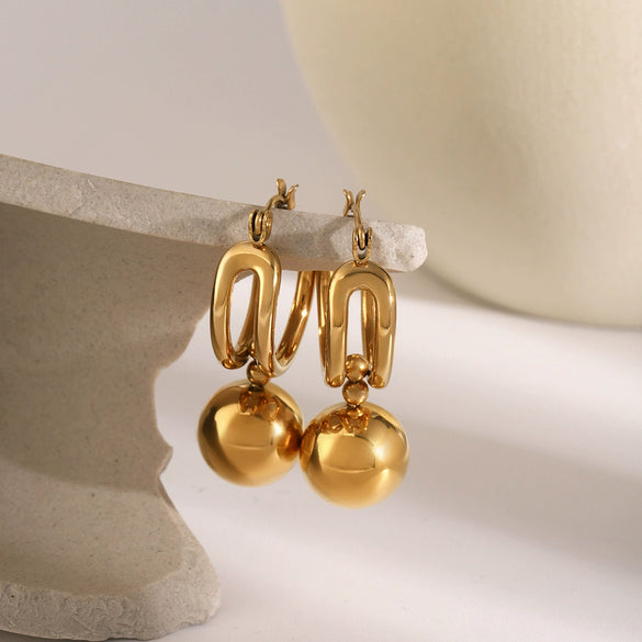 Wholesale Retro Geometric Stainless Steel Sliding Steel Ball Pendant Earrings Nonfading Jewelry For Women