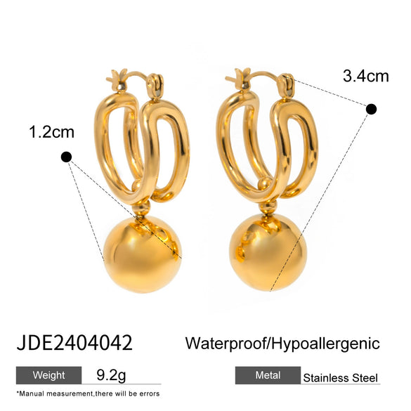 Wholesale Retro Geometric Stainless Steel Sliding Steel Ball Pendant Earrings Nonfading Jewelry For Women