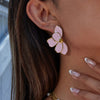 Wholesale Retro Geometric Stainless Steel White Oil Drop Flower Earrings With Electroplating For Women