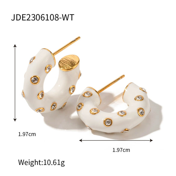 Wholesale Retro Geometric Stainless Steel White Oil Drop Flower Earrings With Electroplating For Women