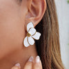 Wholesale Retro Geometric Stainless Steel White Oil Drop Flower Earrings With Electroplating For Women
