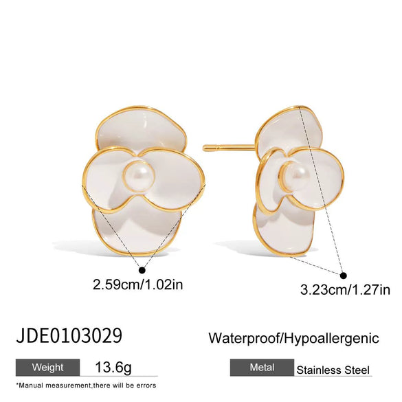 Wholesale Retro Geometric Stainless Steel White Oil Drop Flower Earrings With Electroplating For Women