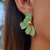 Wholesale Retro Geometric Stainless Steel White Oil Drop Flower Earrings With Electroplating For Women