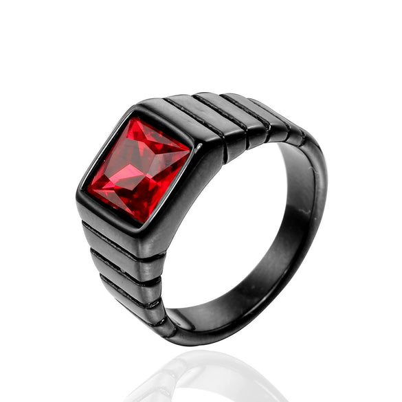 Wholesale Retro Geometric Style Sapphire Ring Titanium Steel Jewelry Electroplated Unisex