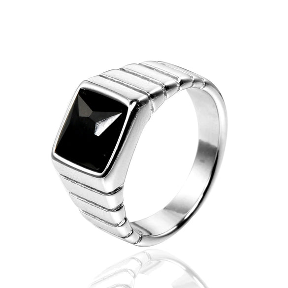 Wholesale Retro Geometric Style Sapphire Ring Titanium Steel Jewelry Electroplated Unisex