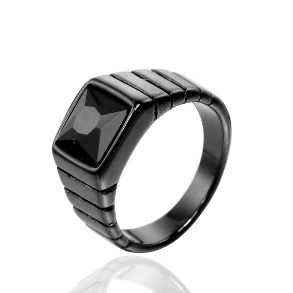 Wholesale Retro Geometric Style Sapphire Ring Titanium Steel Jewelry Electroplated Unisex