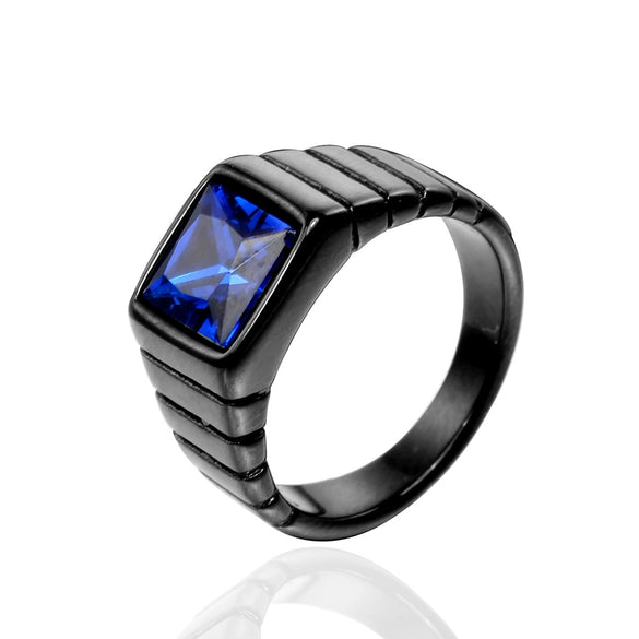 Wholesale Retro Geometric Style Sapphire Ring Titanium Steel Jewelry Electroplated Unisex