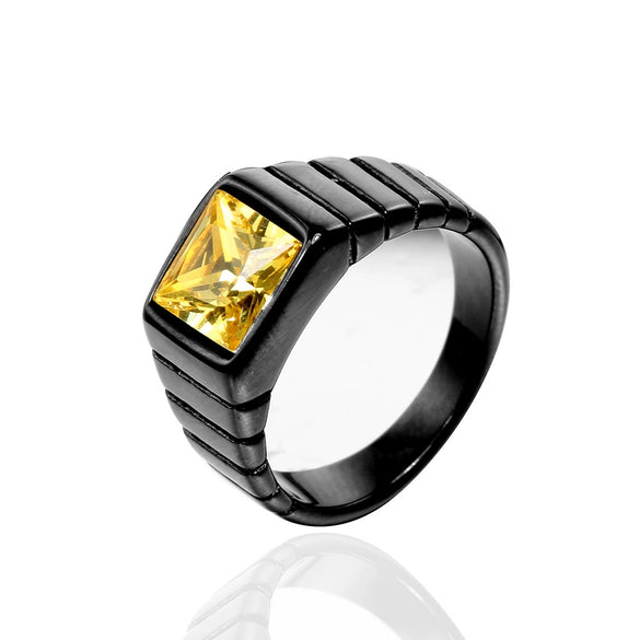 Wholesale Retro Geometric Style Sapphire Ring Titanium Steel Jewelry Electroplated Unisex