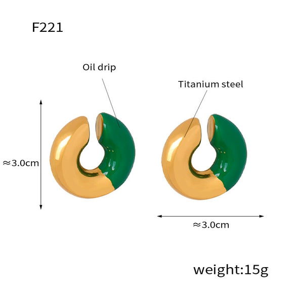 Wholesale Retro Geometric Ushaped Titanium Steel 18K Gold Plated Colored Glaze Women's Earrings