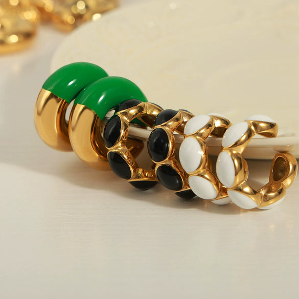 Wholesale Retro Geometric Ushaped Titanium Steel 18K Gold Plated Colored Glaze Women's Earrings