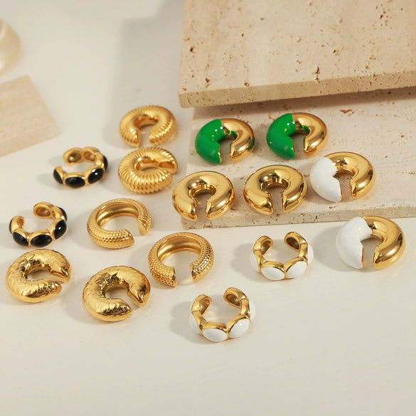 Wholesale Retro Geometric Ushaped Titanium Steel 18K Gold Plated Colored Glaze Women's Earrings