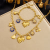 Wholesale Retro Goldplated Stainless Steel Jewelry Set With Heart Water Drop And Bell Patterns For Women