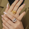 Wholesale Retro Hammer Karst Geometric 316L Stainless Steel Ring With 18K Gold Plated Electroplating For Women