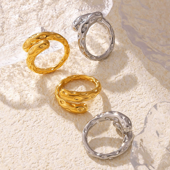 Wholesale Retro Hammered Karst Geometric Stainless Steel Ring With Electroplating For Women