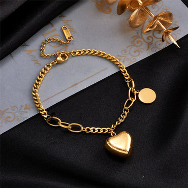 Retro Heart Shape Solid Color Titanium Steel Plating 18k Gold Plated Bracelets