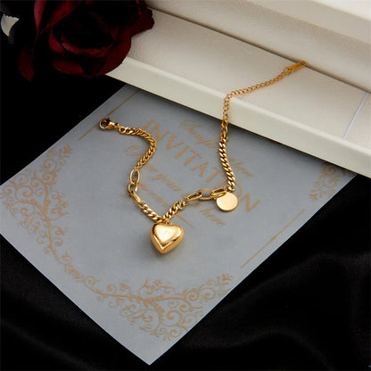 Retro Heart Shape Solid Color Titanium Steel Plating 18k Gold Plated Bracelets