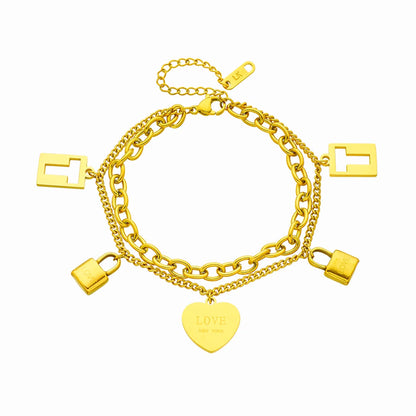 Retro Heart Shape Titanium Steel Irregular Plating 18k Gold Plated Bracelets