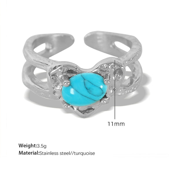 Wholesale Retro Heartshaped 316L Stainless Steel Open Ring With Geometric Pattern And Electroplating Treatment