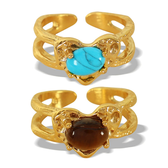Wholesale Retro Heartshaped 316L Stainless Steel Open Ring With Geometric Pattern And Electroplating Treatment