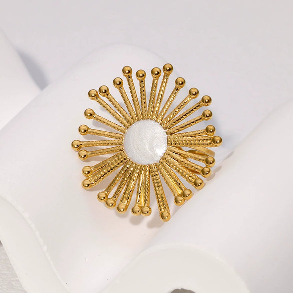 Wholesale Retro High End Fashion Niche Medieval Joker Geometric Gold Plated Stainless Steel Opening Ring For Women
