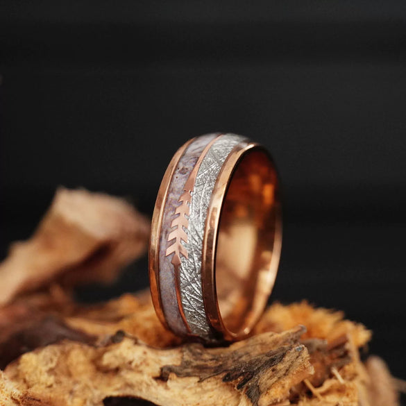 Wholesale Retro High End Inlaid Arrow Double Groove Marble Stainless Steel Ring