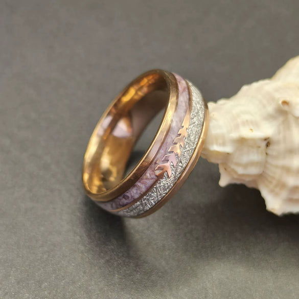 Wholesale Retro High End Inlaid Arrow Double Groove Marble Stainless Steel Ring