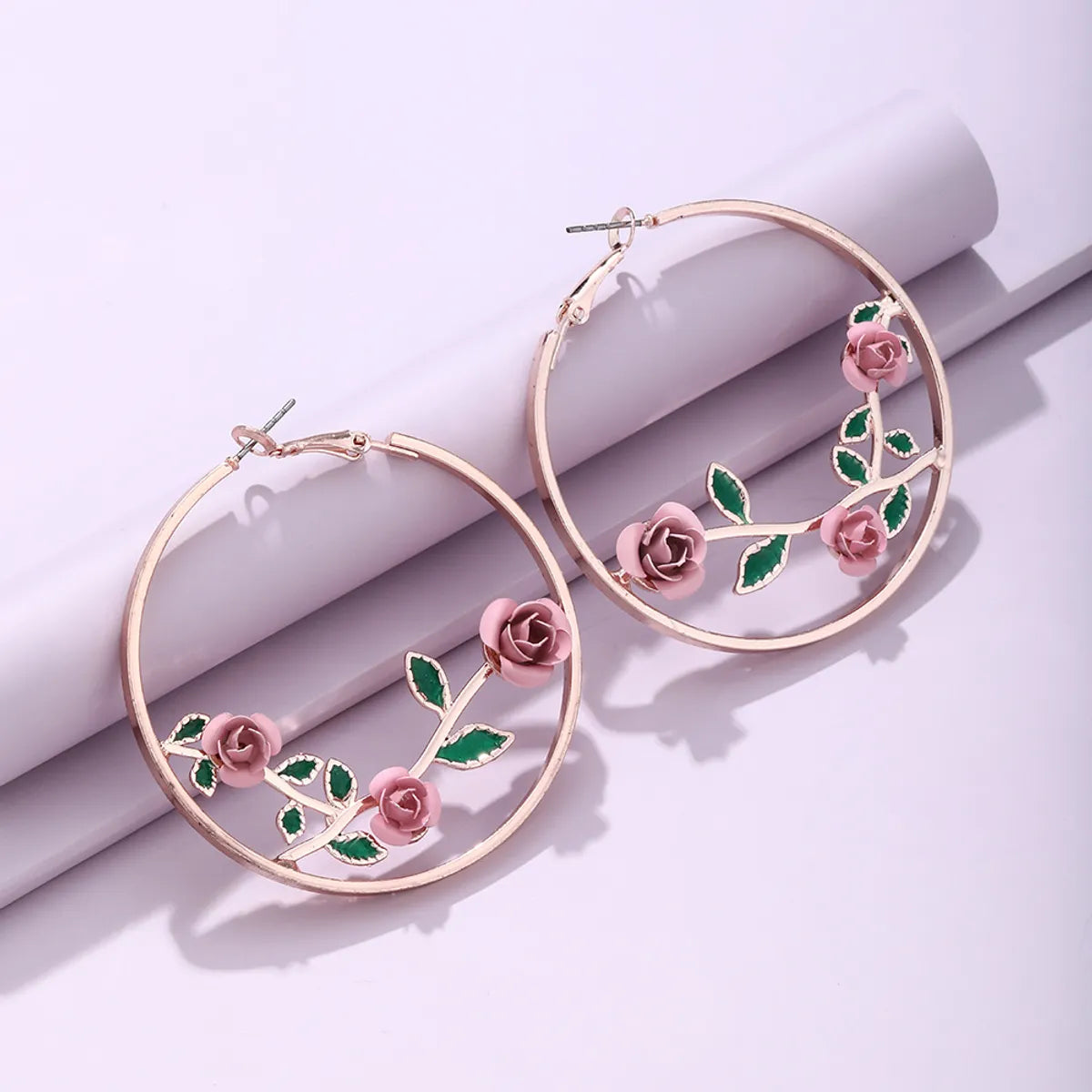 Europe And America Cross Border New Retro Hollow Out Rose Earrings Exaggerated Personalized Flower Metal Alloy Earrings Ear Clip Accessories