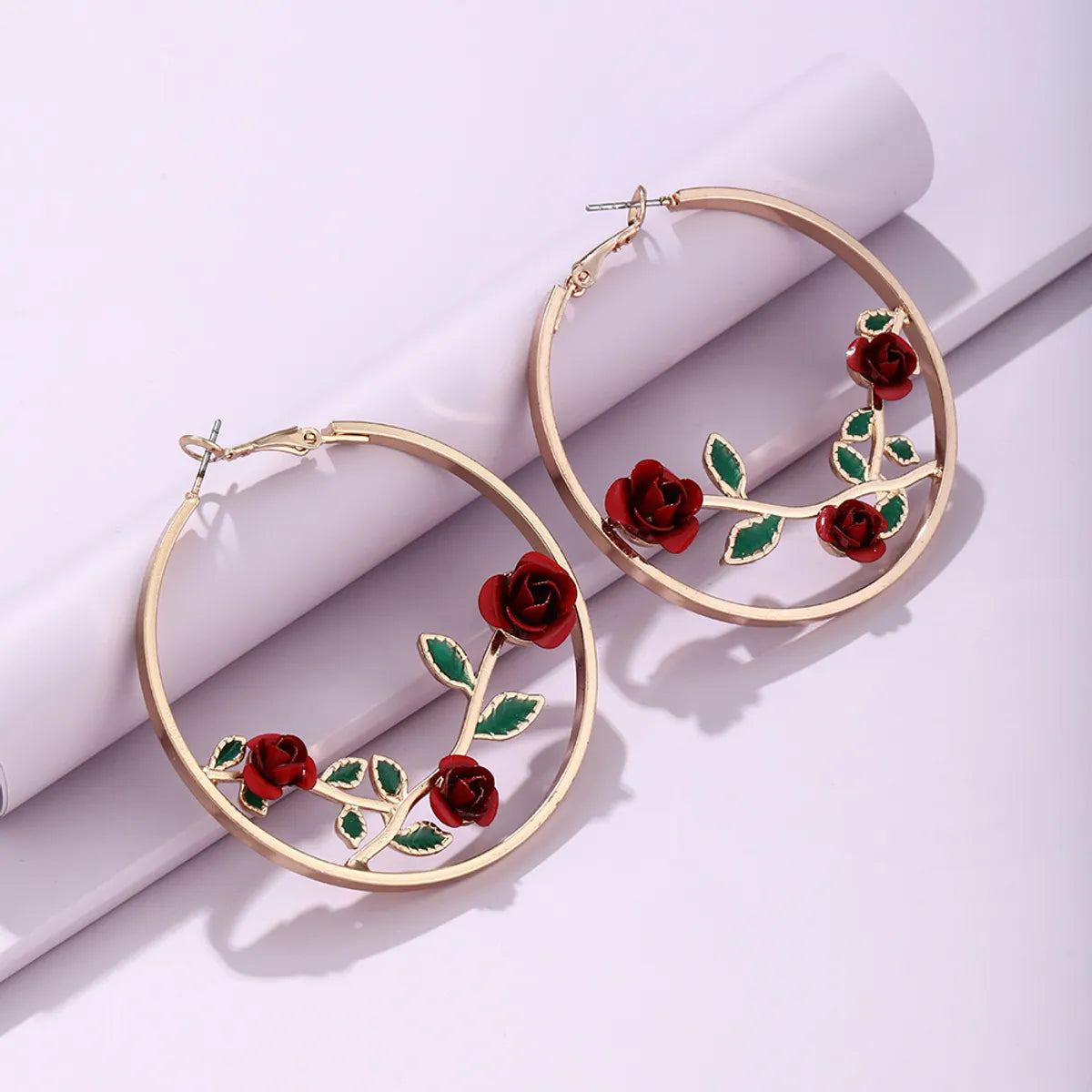 Europe And America Cross Border New Retro Hollow Out Rose Earrings Exaggerated Personalized Flower Metal Alloy Earrings Ear Clip Accessories