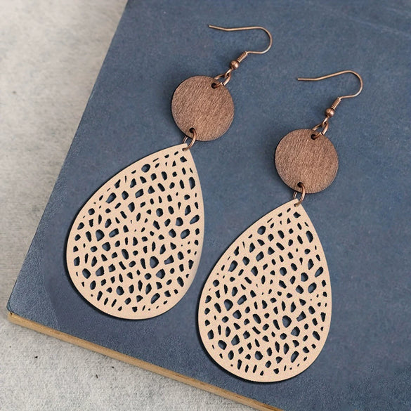 Wholesale Retro Hollow Spider Web Stitching Leather Drop Shape Women's Earrings