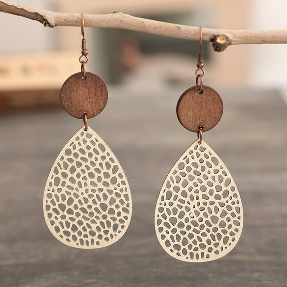 Wholesale Retro Hollow Spider Web Stitching Leather Drop Shape Women's Earrings