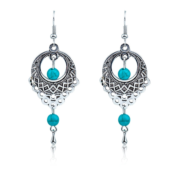 Wholesale Retro Hollow Turquoise Water Drop Earrings With Bohemian Tassels Alloy Electroplated Jewelry For Women