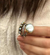 Wholesale Retro Imitation Pearl Opening Ring With Geometric Pattern For Women