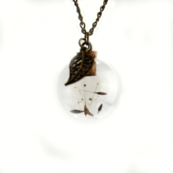 Wholesale Retro Jewelry Alloy Dandelion Necklace With Mixed Gem Inlay And Plaid Pattern
